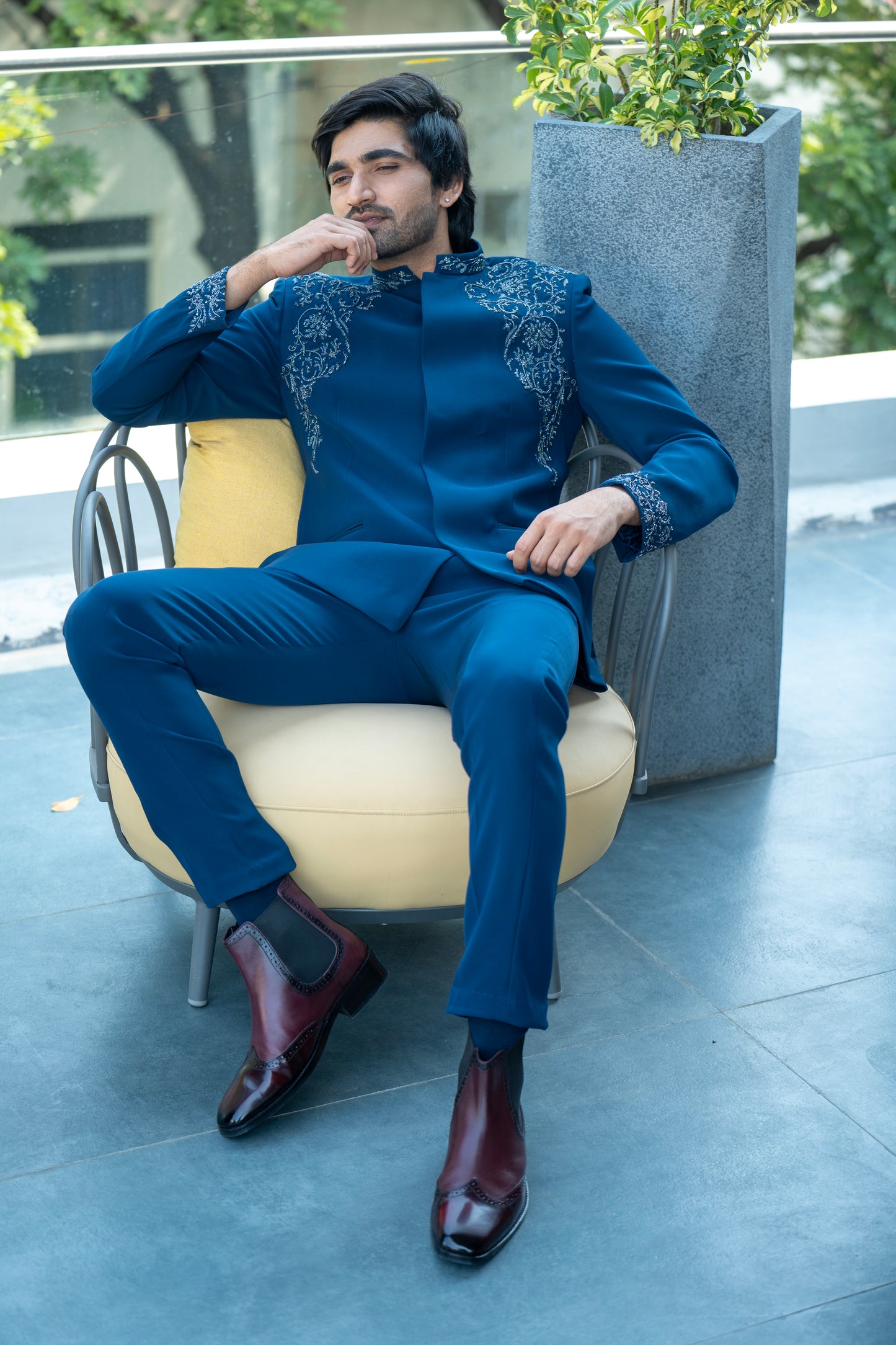 Teal Baroque Jhodpuri for Men | Elegant Wedding & Festive Wear