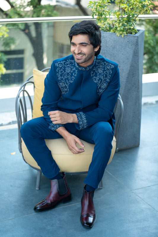 Teal Baroque Jhodpuri for Men | Elegant Wedding & Festive Wear